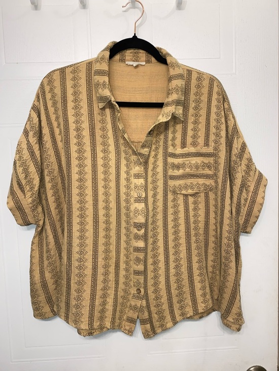 easel Tops - easel Tan Boho Patterned flowy Button-Front Top Oversized